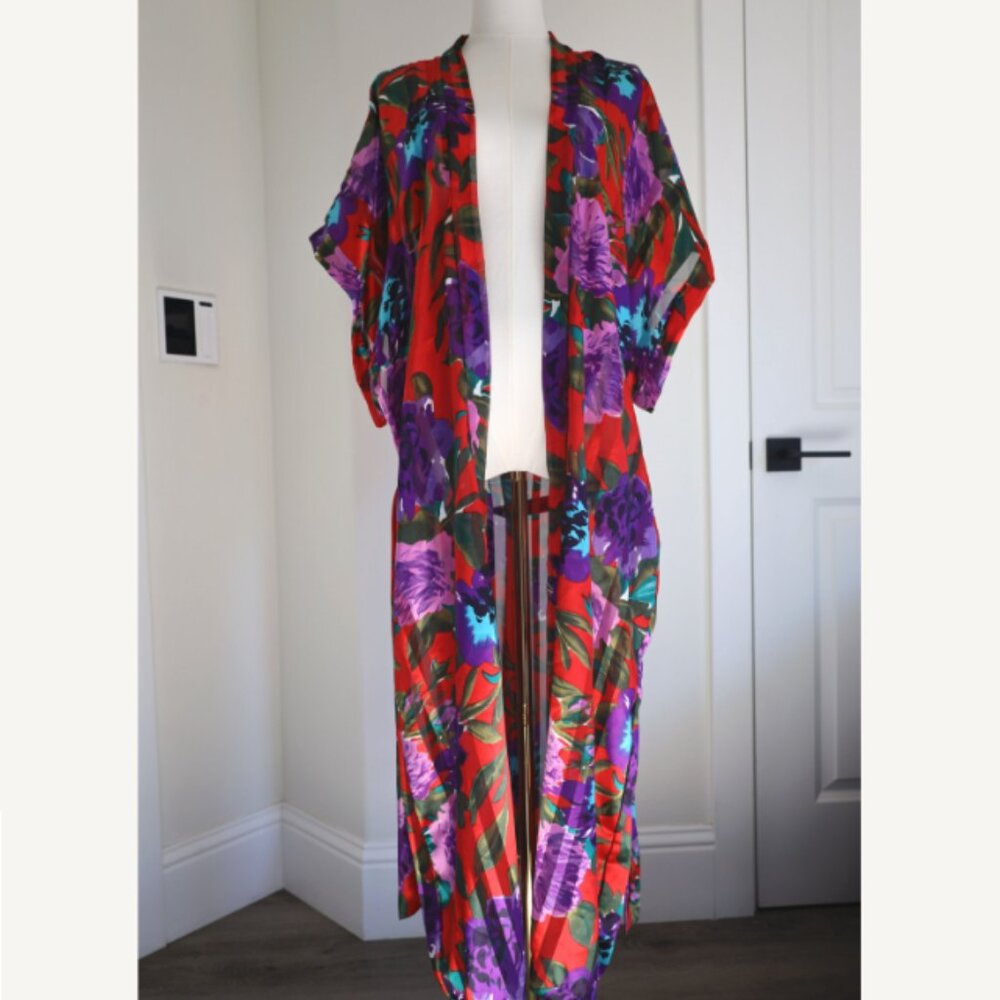 Vintage Lucie Ann II Satin Red Floral Robe